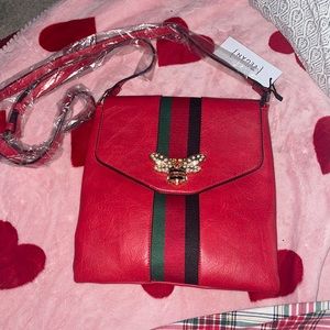 New With Tag bee bag with black, red and green stripe crossbody purse-